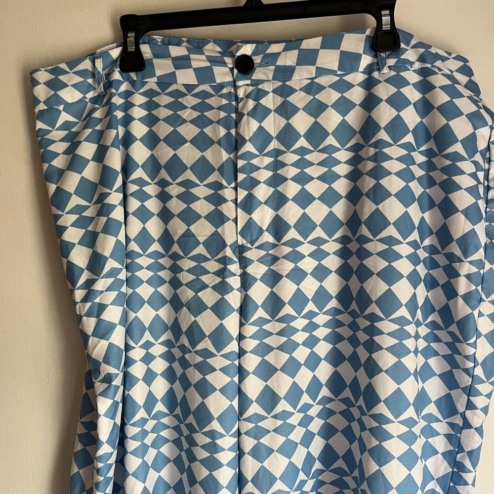 Blue & White patterned pants wide leg silky size 3X